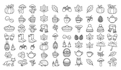 Hand Drawn Autumn Coloring Book Doodle Vector Collection with Cozy Fall Icons © MdShojib