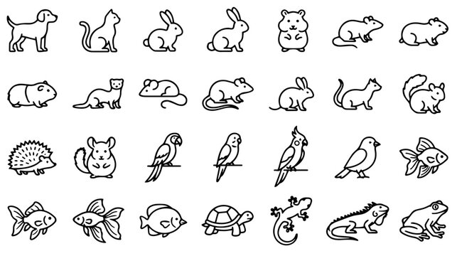 animals icons set Popular Pets 