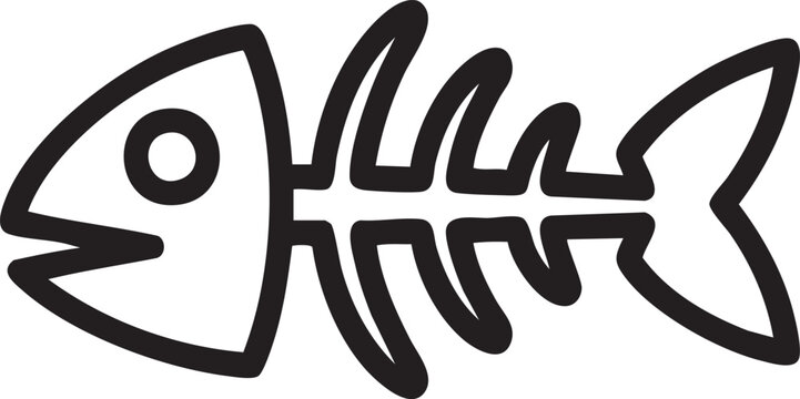 Stylized black and white fish skeleton vector icon with skeleton