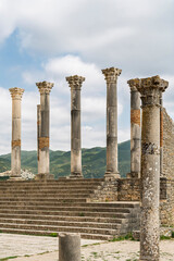Fototapeta premium Columns and Steps Seen from Below at the Capitol, Volubilis, Morocco