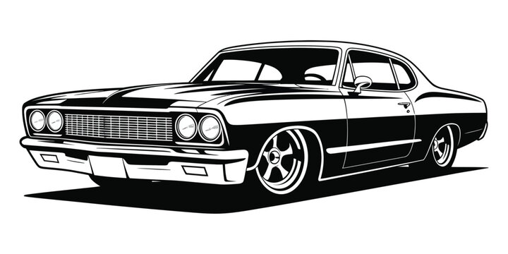 car retro american muscle car silhouette monochrome vector