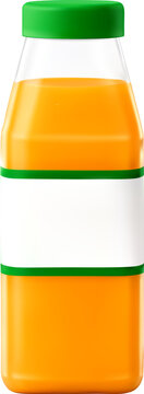 3D Plastic bottle filled with fresh orange juice.