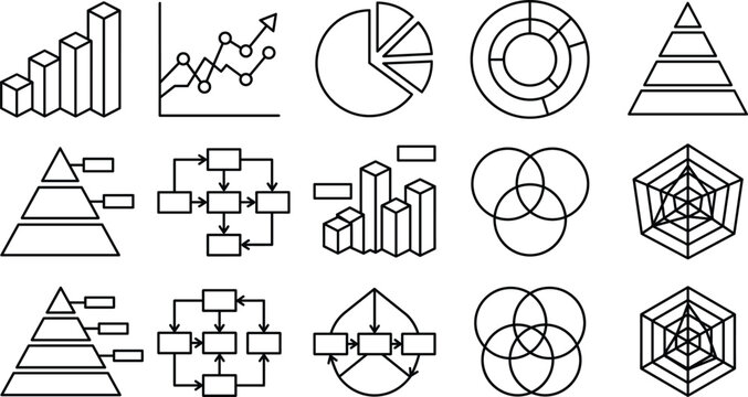 Business infographic line icons set for financial chart data graph diagram presentation and corporate report design