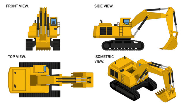 Yellow Construction Machinery Equipment Vector Set