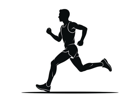 Athlete running silhouette in dynamic mid stride pose