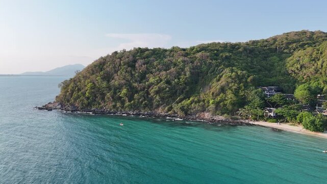 Aerial Drone Pull Away from Koh Samet Thailand Beach Revealing Tropical Island Coastline and Turquoise Sea