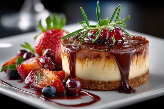Mini Cheesecake with Berries and Chocolate Sauce