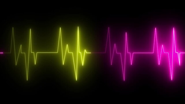 abstract glowing neon Heart and cardiogram, heart with heartbeat icon animation. heartbeats icon animated on black background. heartbeat pulse icon animated.4k video.