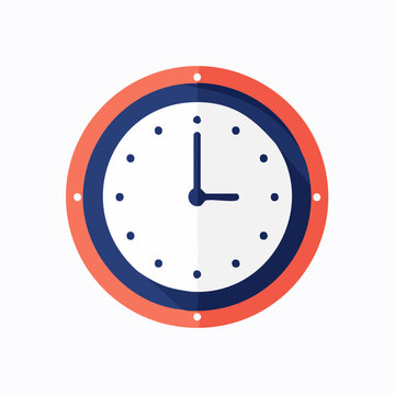 Flat design circular wall clock icon showing three o clock time