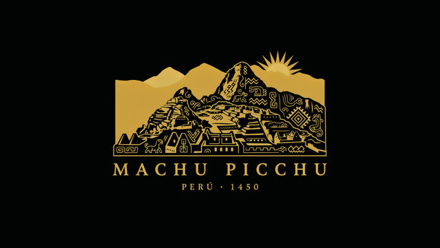 Machu picchu park logo with mountains and sunrise mountains illustration