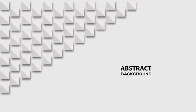 Minimalist white and gray geometric background featuring 3d pyramid texture pattern on left side with copy space