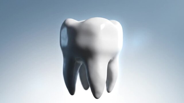 Clean white human molar tooth on blue gradient background.