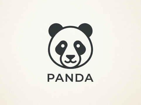 Black and white panda logo design featuring cute animal face illustration
