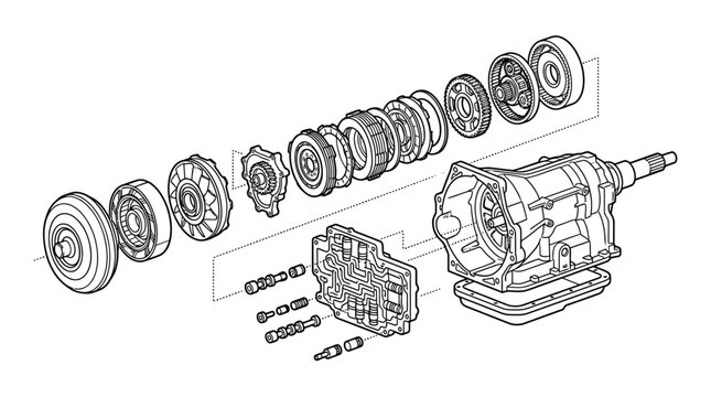 Professional Exploded View Diagram of a Black and White Differential Gear Mechanism with Components and Housing