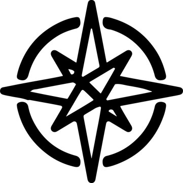Black star compass icon, navigation symbol, directional sign, graphic design element
