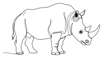 Rhinoceros profile continuous line art, wild rhino animal minimalist vector illustration for wildlife conservation or safari © ----WWWLINE----