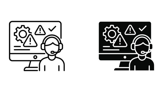 Technical support and it service desk icons with technical computer operator