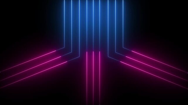 Bright neon laser lines abstract background.Seamless loop.Glowing neon digital stripes line. Abstract lights animated on a Black background.abstract neon Lines moving up screen Motion graphic.4k video