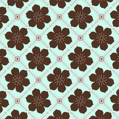 Fototapeta premium Charming seamless pattern of brown flowers on mint blue background