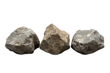 Fototapeta premium Three rocks presenting natural textures and colors, ideal for geology, construction, or erosion concepts with transparent background