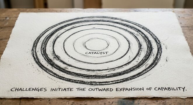 Concentric circles artwork with catalyst and outward expansion text