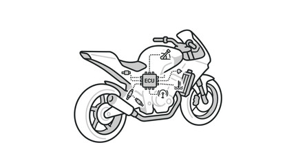 Obraz premium Corporate of Smart Connected Motorcycle with ECU and IoT Sensors Network Integration with high quality professional line art symbols for modern creative design and digital branding projects