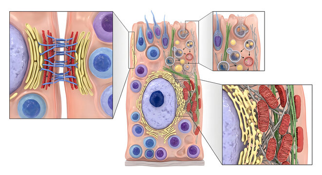 Detailed 3D Scientific Render of Sertoli Cell Ultrastructure and Blood-Testis Barrier