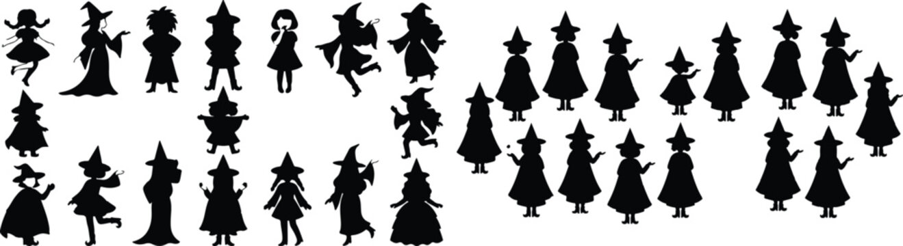 Set of halloween witch silhouettes for spooky decorations and designs