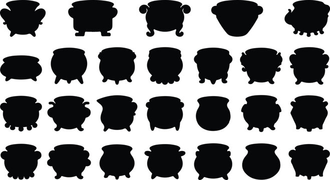 Set of halloween cauldron silhouettes black witch pot collection for spooky seasonal designs