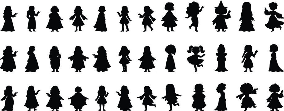 Set of halloween silhouettes diverse costumes for parties decorations and seasonal designs