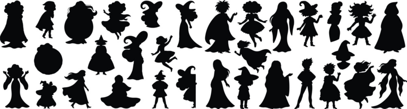 Set of halloween silhouettes diverse characters for spooky celebrations and seasonal designs