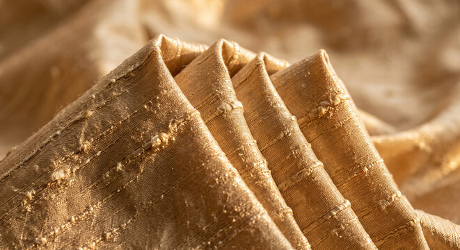 Champagne Gold Raw Dupioni Silk Fabric Texture with Irregular Yarn Slubs