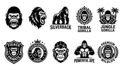 Gorilla Logos Featuring Fierce and Powerful Ape Designs with Tribal and Jungle Themes Featuring Silverback, Badge, Championship © Afjal12