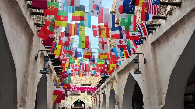 International Flags Hanging in Souq Waqif Doha Qatar Street