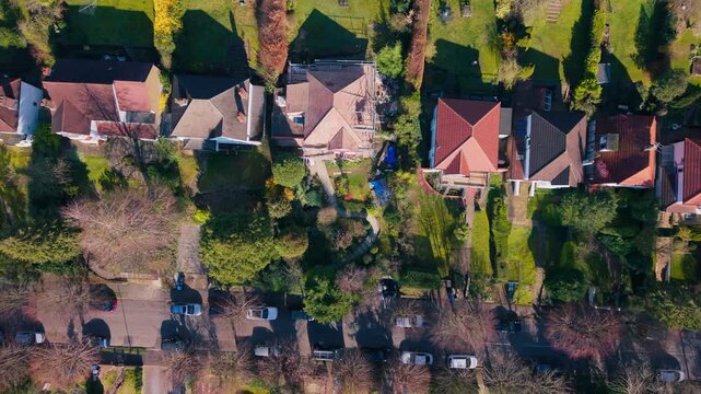 Detached Homes, Local Communities, Town Houses, Street Parking, Croydon, London, England, Aerial View