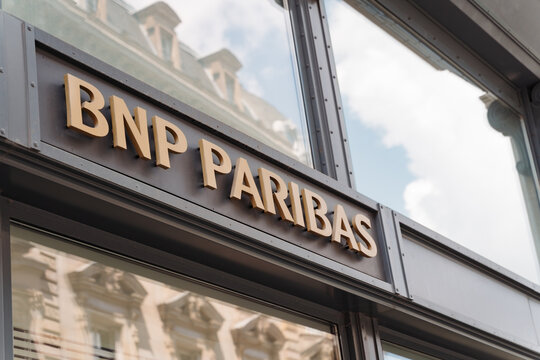 STRASBOURG, FRANCE - JULY 1, 2026 : BNP Paribas Bank Sign On Glass Facade Of Urban Financial Building Reflecting City Architecture