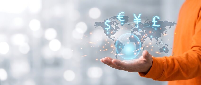 Business professional presenting global currency exchange concept for international finance and foreign exchange market