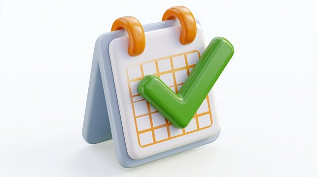 Ic&ocirc;ne 3D d'un calendrier avec une coche verte symbolisant une t&acirc;che
