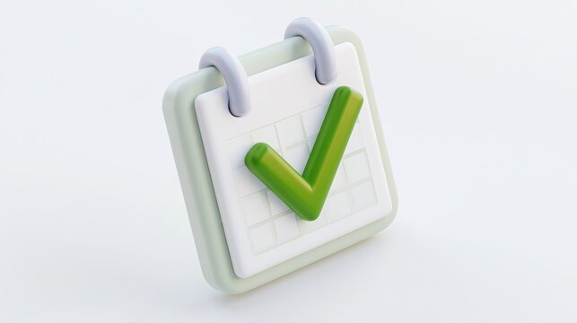 Ic&ocirc;ne 3D d'un calendrier avec une coche verte symbolisant une t&acirc;che