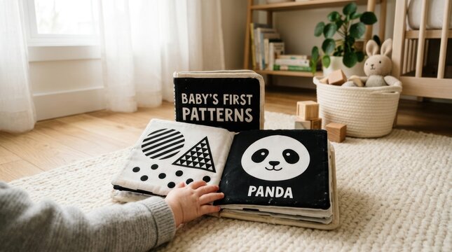 Baby learning book with panda and patterns