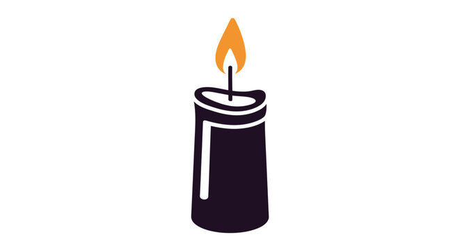 Minimalist lit black candle with a single orange flame.