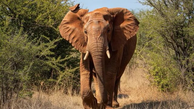 African elephants walking through savanna grassland wildlife nature