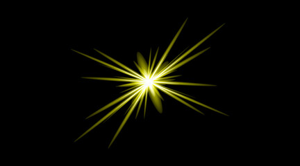 Fototapeta premium Bright yellow star light burst effect on black background Vector
