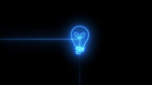 Neon light digital bulb icon animation on black background.Energy idea, Electric neon bulb with charging icon. power supply source concept, glowing neon bulb icon video animation.