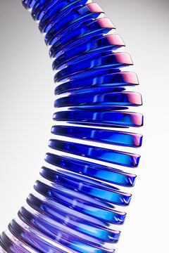 3D floating cobalt spiral bends through a bright minimal space