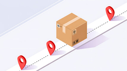 Isometric package delivery with route map pins shipping cardboard © Creative Assets Hub 