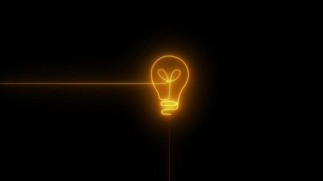 Neon light digital bulb icon animation on black background.Energy idea, Electric neon bulb with charging icon. power supply source concept, glowing neon bulb icon video animation.