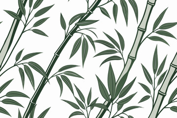 Fototapeta premium Beautiful bamboo stalks and leaves in a vector graphic illustration with a minimalist design and a predominantly green color scheme on a white background