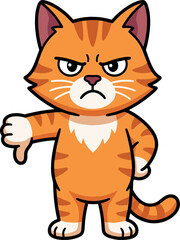 Fototapeta premium Grumpy Ginger Tabby Cat Cartoon Character Standing with a Scowling Angry Expression and Showing a Thumbs Down Hand Gesture Vector Illustration