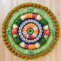 Naklejka premium Intricate handcrafted wool crochet mandala wall hanging.